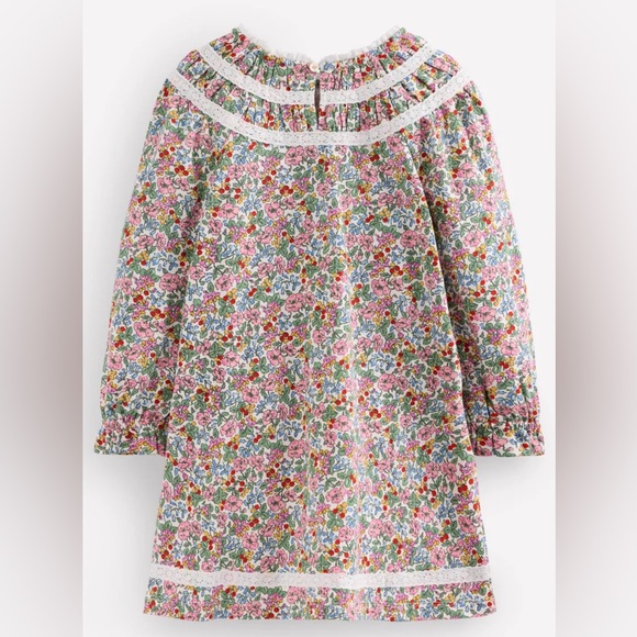 *New* Mini Boden Lace Trim Floral Long Sleeve Dress Girls Size 7-8 - Picture 2 of 3